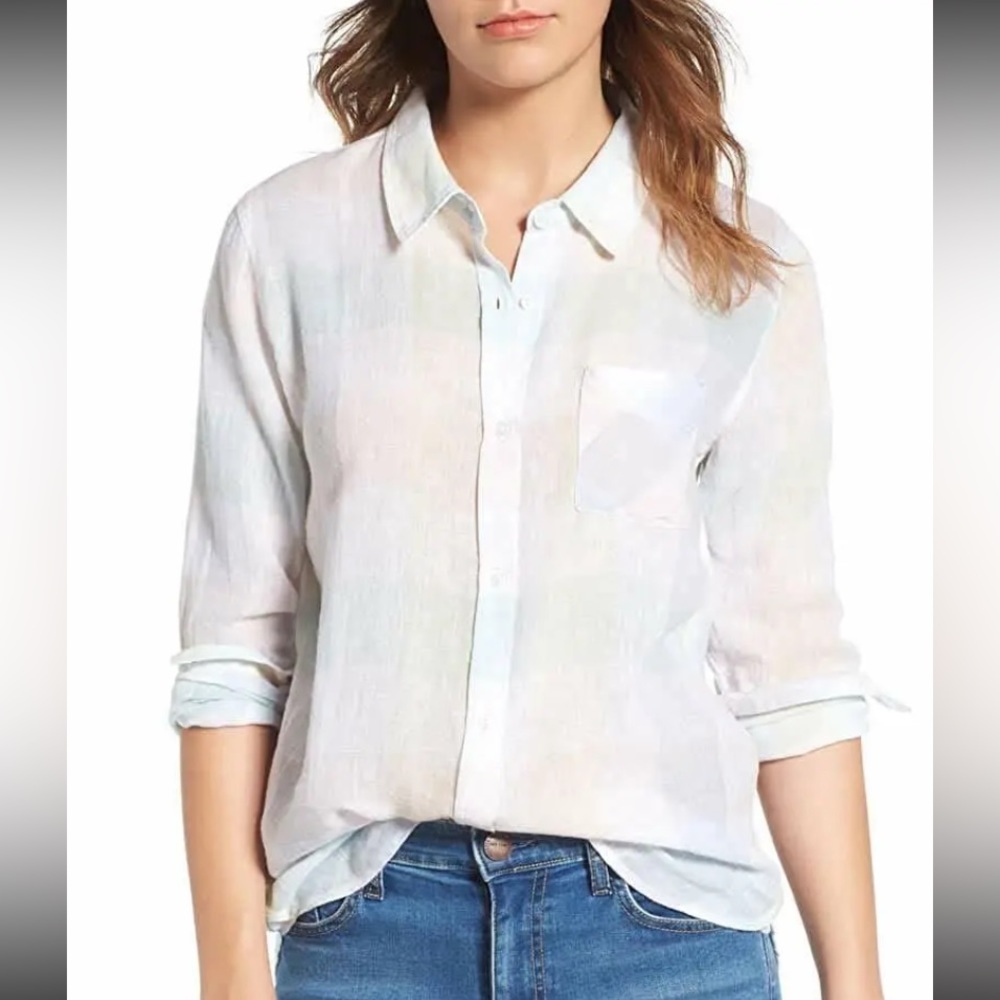 Rails Charli Pastel Plaid Linen Button Down Long Sleeve Shirt size small